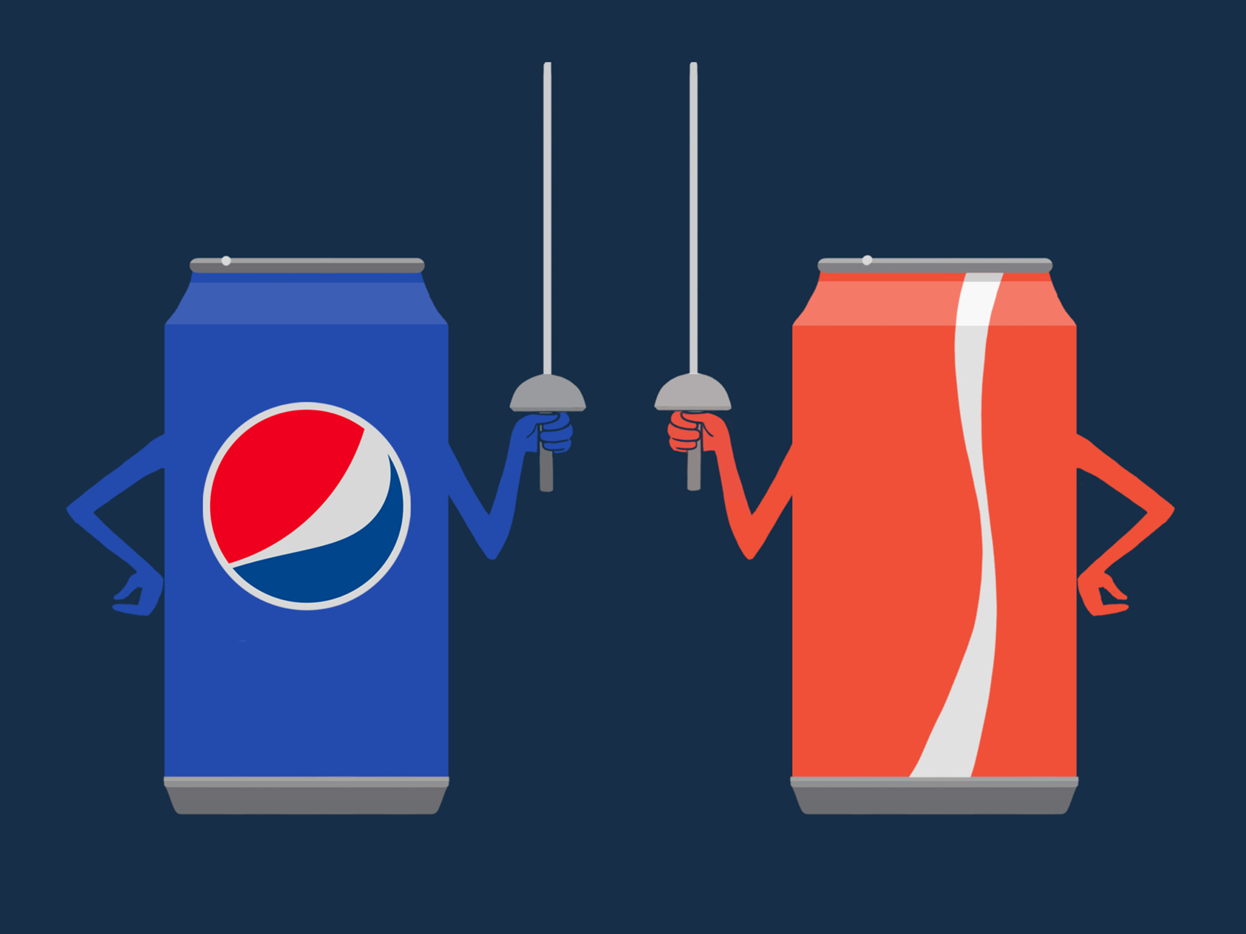 Pepsi and Coke cans with fencing swords